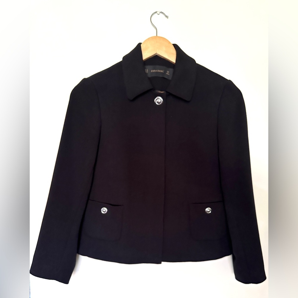 Zara Black Tailored Blazer With Cropped Silhouette Sz Xs Lined